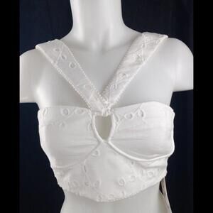 Zara Womens White Floral Eyelet Cotton Bustier Style Halter Top Size Small